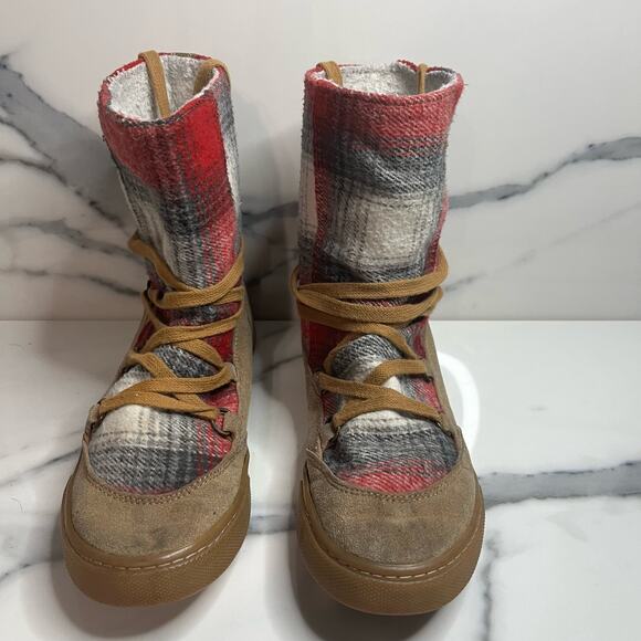 Roxy | Women's Brown Suede Fleece Lined Red Blanket Plaid Aster Boots Sz 7 - Picture 2 of 7